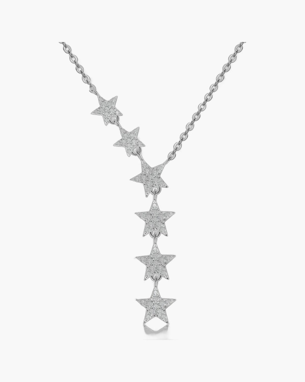 Sparkling silver 925 women's necklace with five pave crystal star pendants on a delicate chain