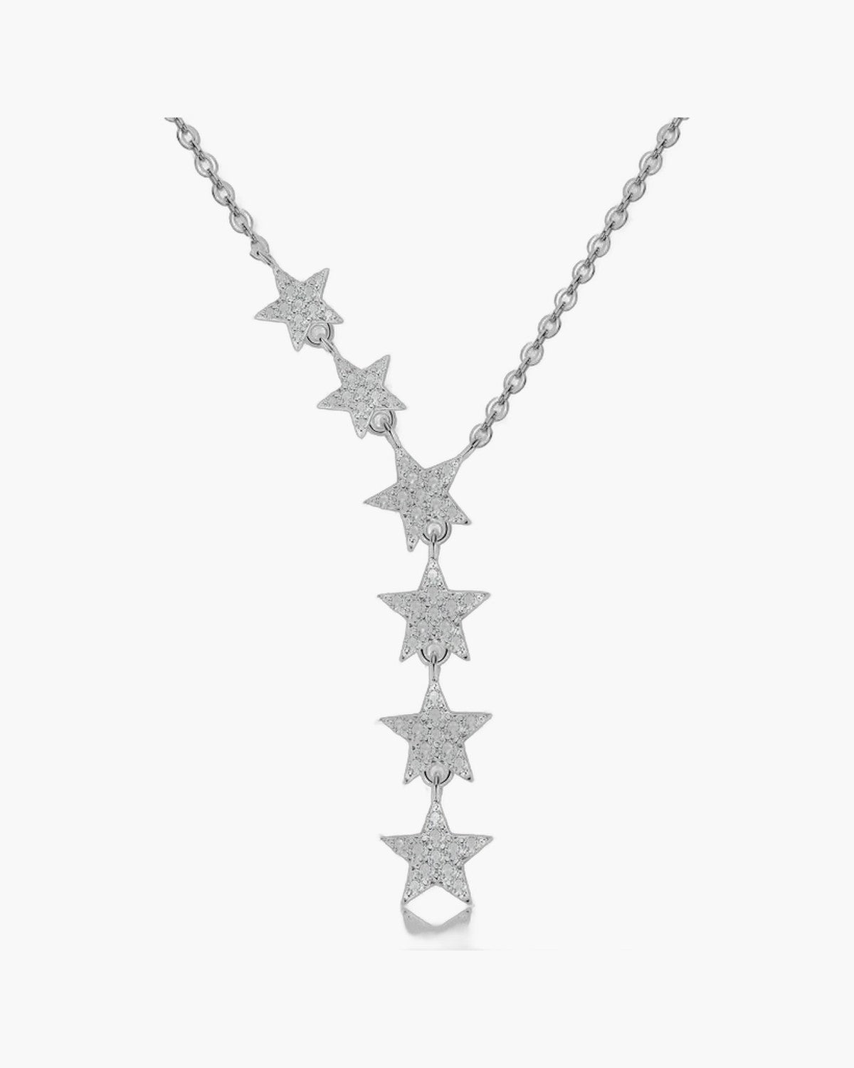 Sparkling silver 925 women's necklace with five pave crystal star pendants on a delicate chain