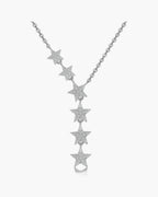 Sparkling silver 925 women's necklace with five pave crystal star pendants on a delicate chain