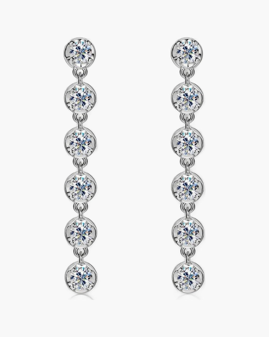 Dangling women's silver 925 earrings with multiple round brilliant cut cubic zirconia stones