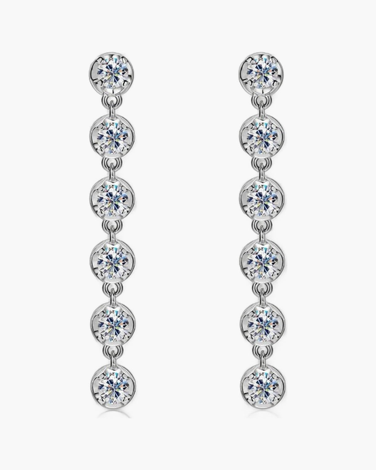 Dangling women's silver 925 earrings with multiple round brilliant cut cubic zirconia stones