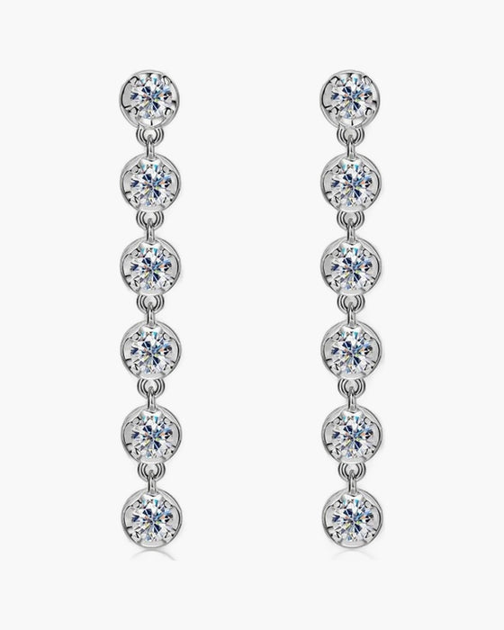 Dangling women's silver 925 earrings with multiple round brilliant cut cubic zirconia stones