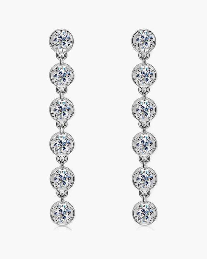 Dangling women's silver 925 earrings with multiple round brilliant cut cubic zirconia stones
