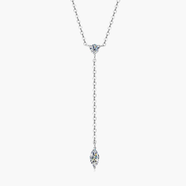 Elegant women's silver 925 lariat necklace with sparkling round and marquise cut gemstones