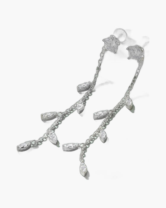 Elegant women's silver 925 dangle earrings with sparkling cubic zirconia stones and delicate chains