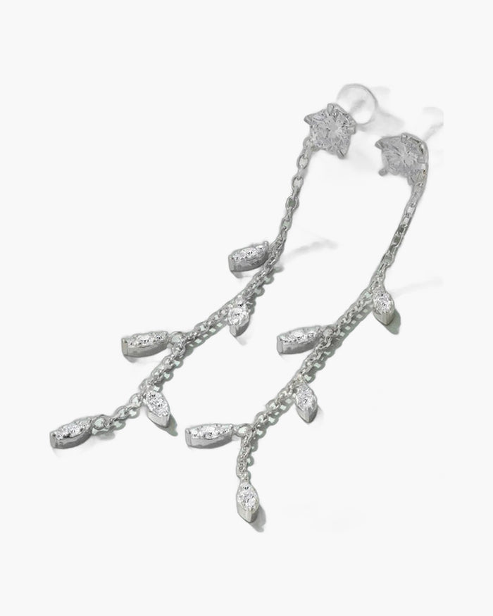 Elegant women's silver 925 dangle earrings with sparkling cubic zirconia stones and delicate chains