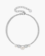 Elegant women's silver 925 bracelet with lustrous pearls and sparkling pave crystal beads
