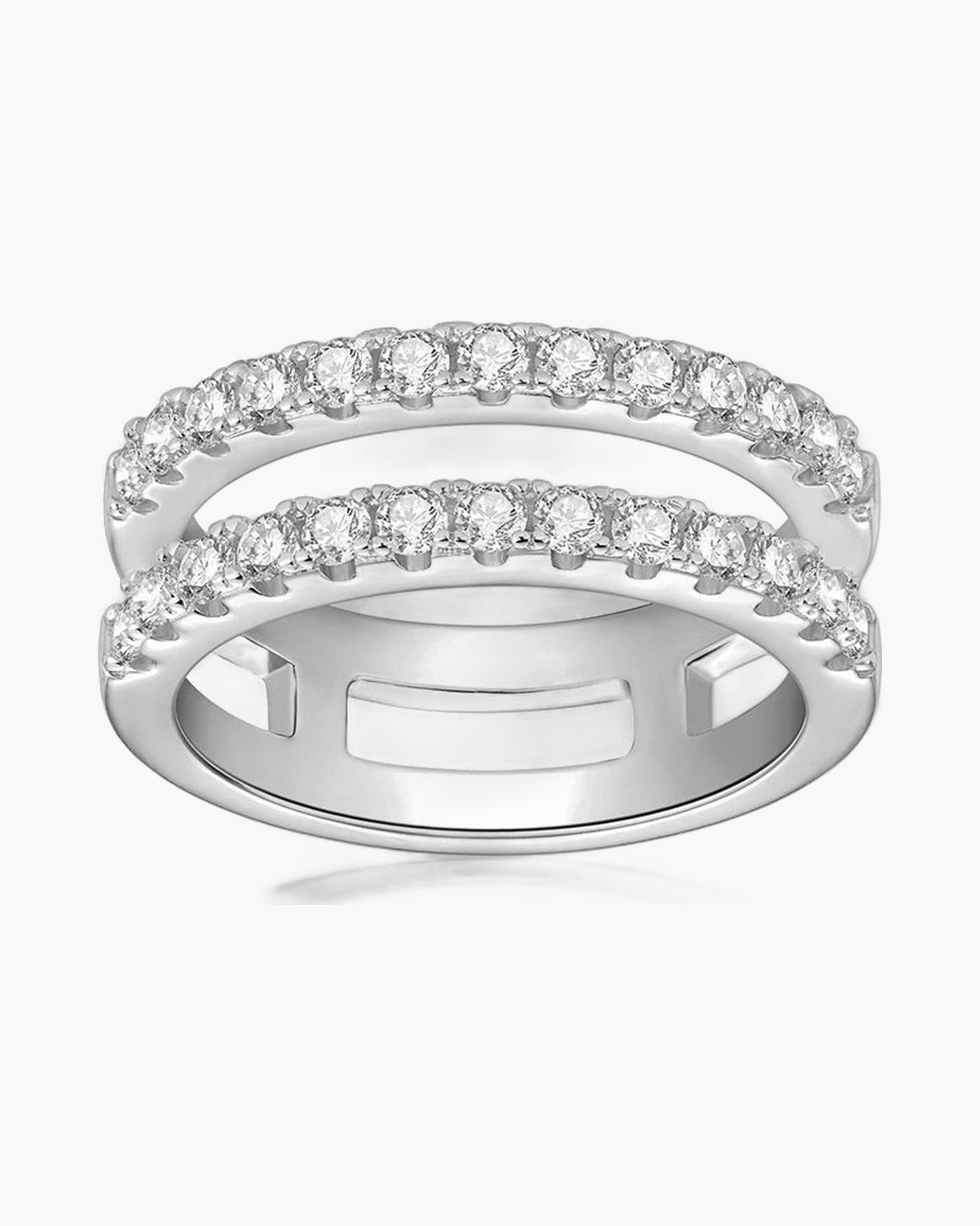 Sparkling women's silver 925 ring with two rows of brilliant round cut cubic zirconia