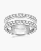 Sparkling women's silver 925 ring with two rows of brilliant round cut cubic zirconia