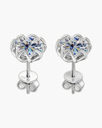 Pair of women's silver 925 flower stud earrings with sparkling moissanite gemstones