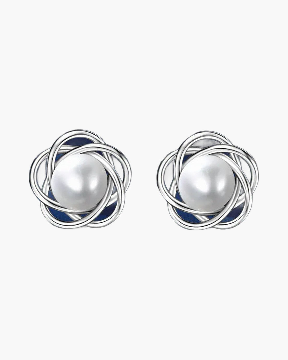 Pair of women's silver 925 stud earrings with elegant pearl and knot design