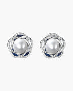 Pair of women's silver 925 stud earrings with elegant pearl and knot design