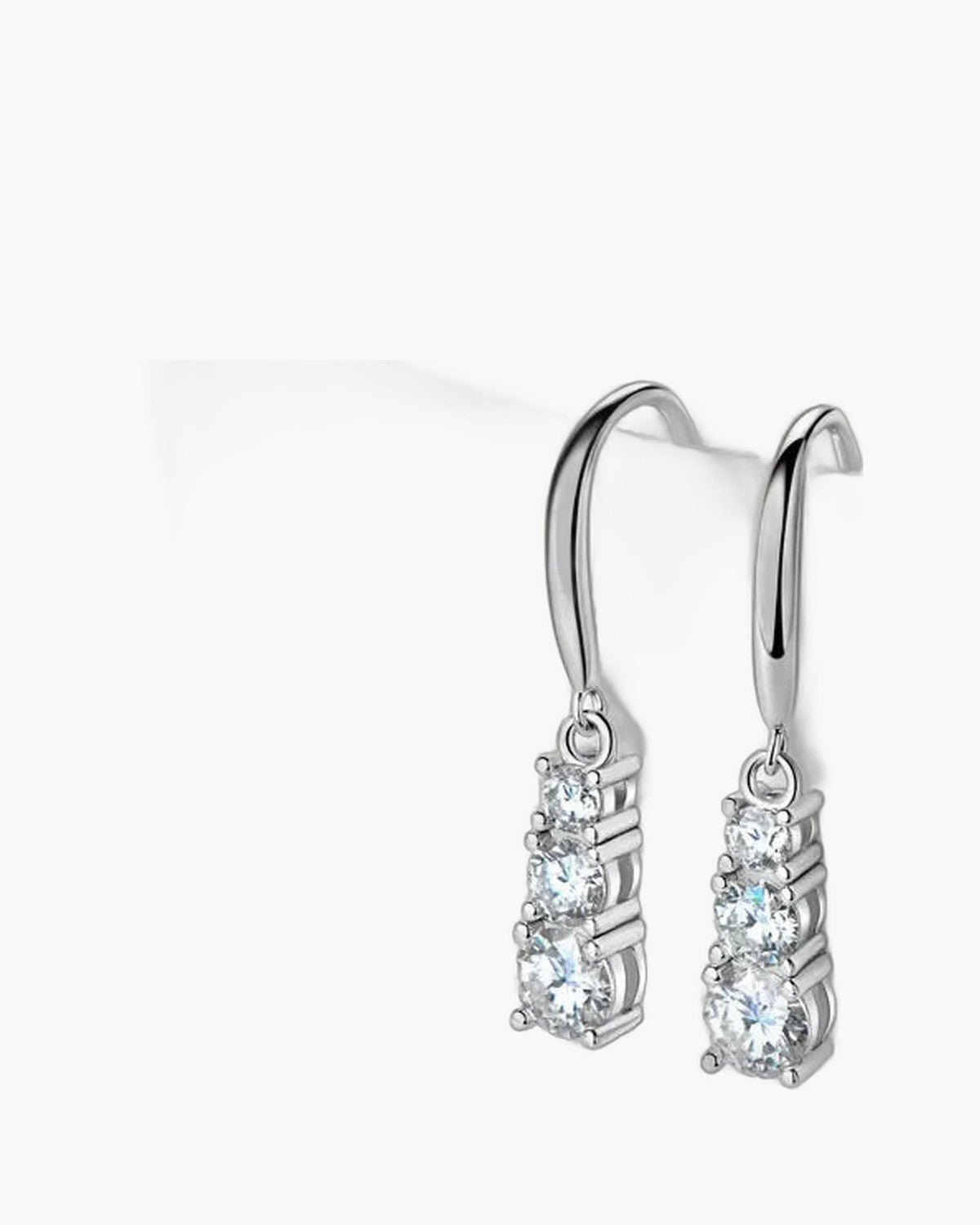 Elegant women's silver 925 drop earrings with three sparkling round cubic zirconia stones
