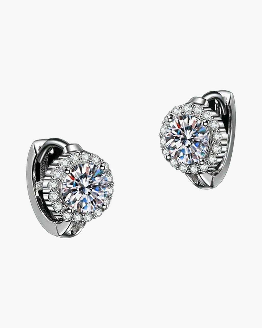 Pair of women's silver 925 hoop earrings with sparkling round cubic zirconia stones