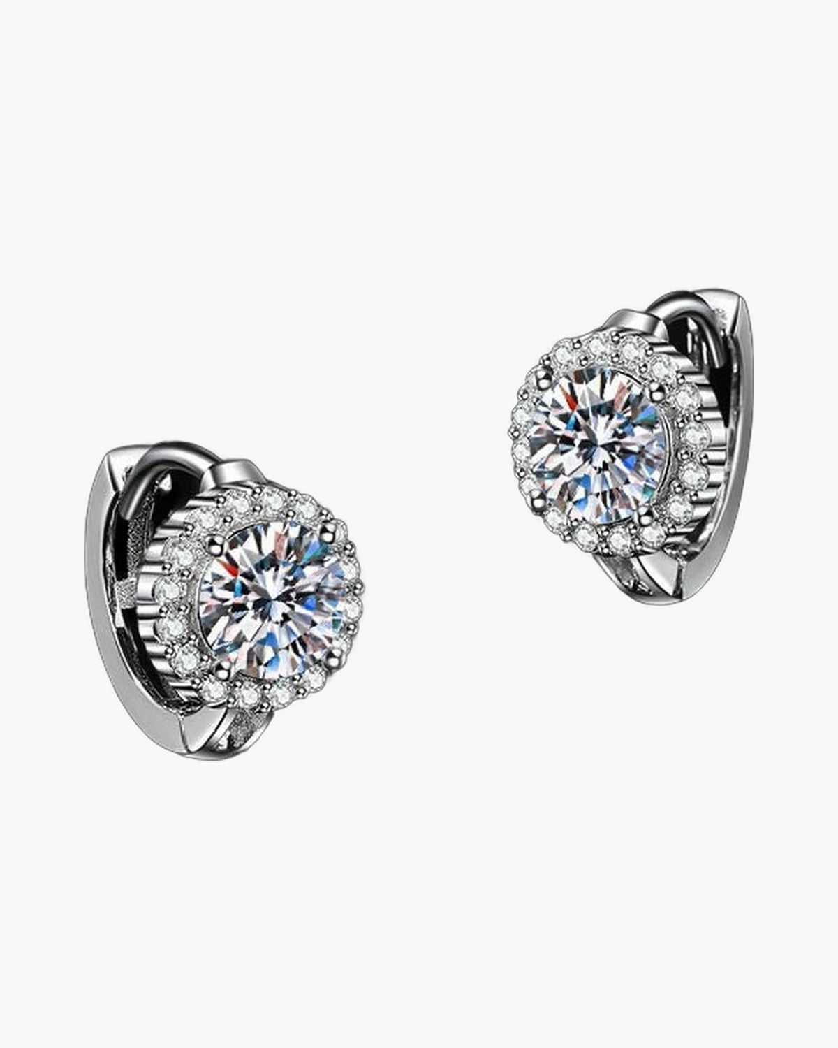 Pair of women's silver 925 hoop earrings with sparkling round cubic zirconia stones