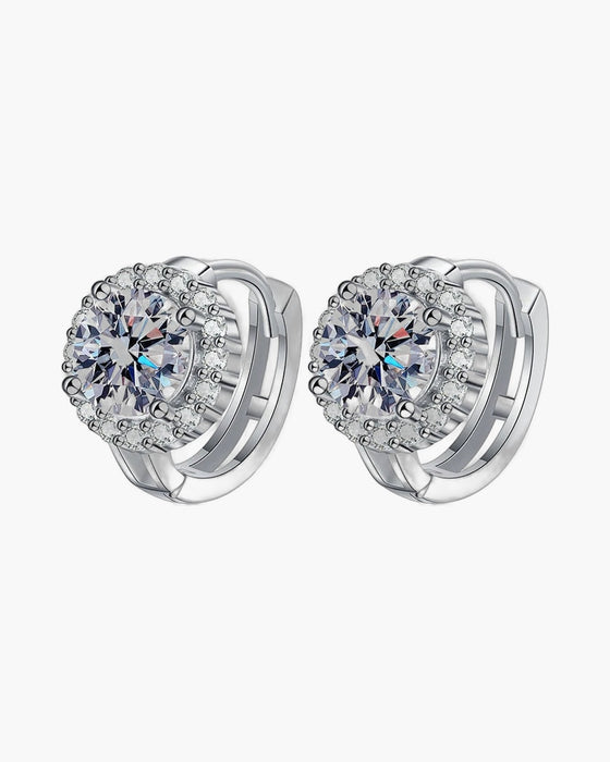 Pair of women's silver 925 hoop earrings with sparkling round cubic zirconia stones