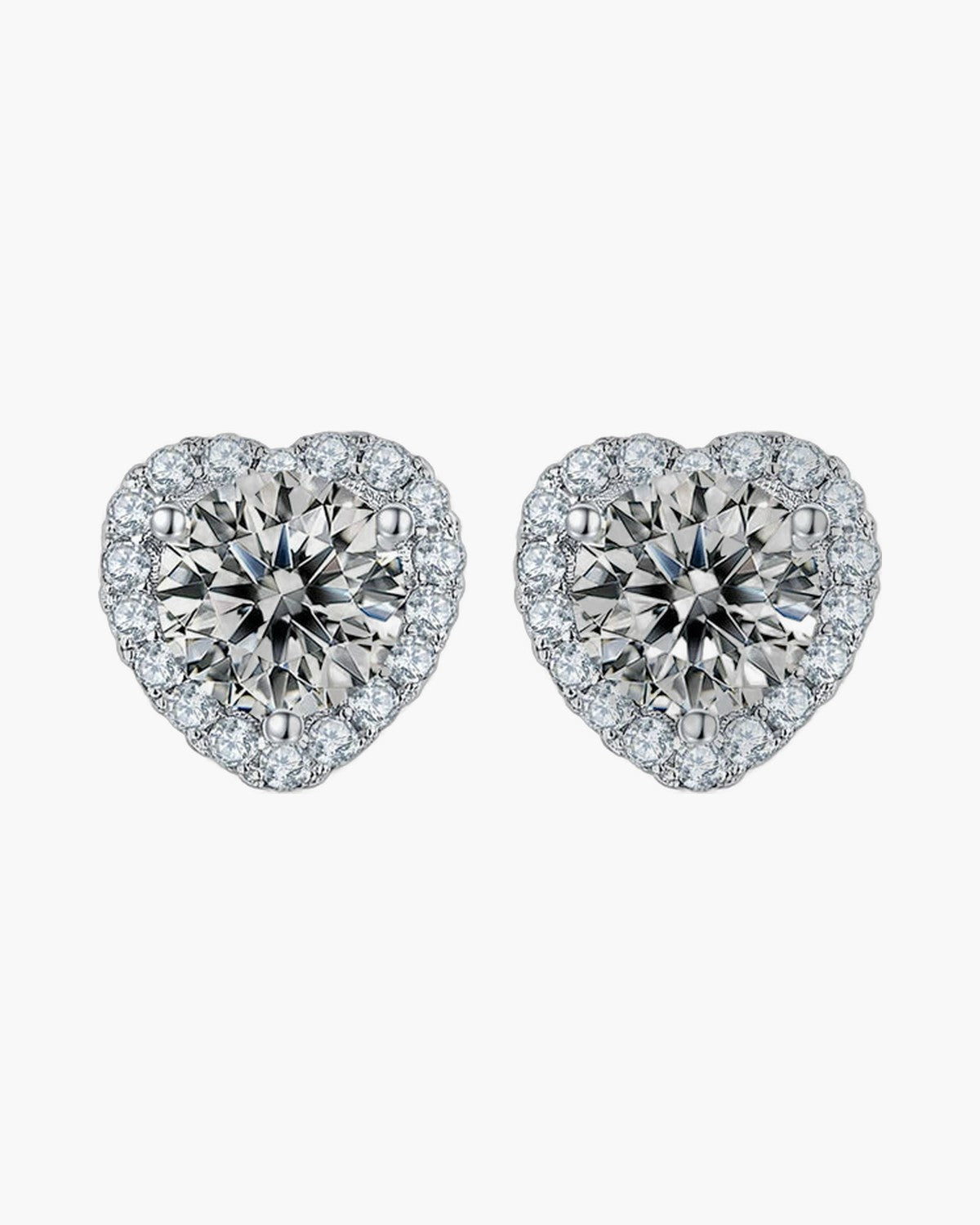 Pair of women's silver 925 heart-shaped stud earrings with sparkling clear cubic zirconia