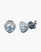 Sparkling women's silver 925 heart-shaped stud earrings with brilliant round cut diamonds