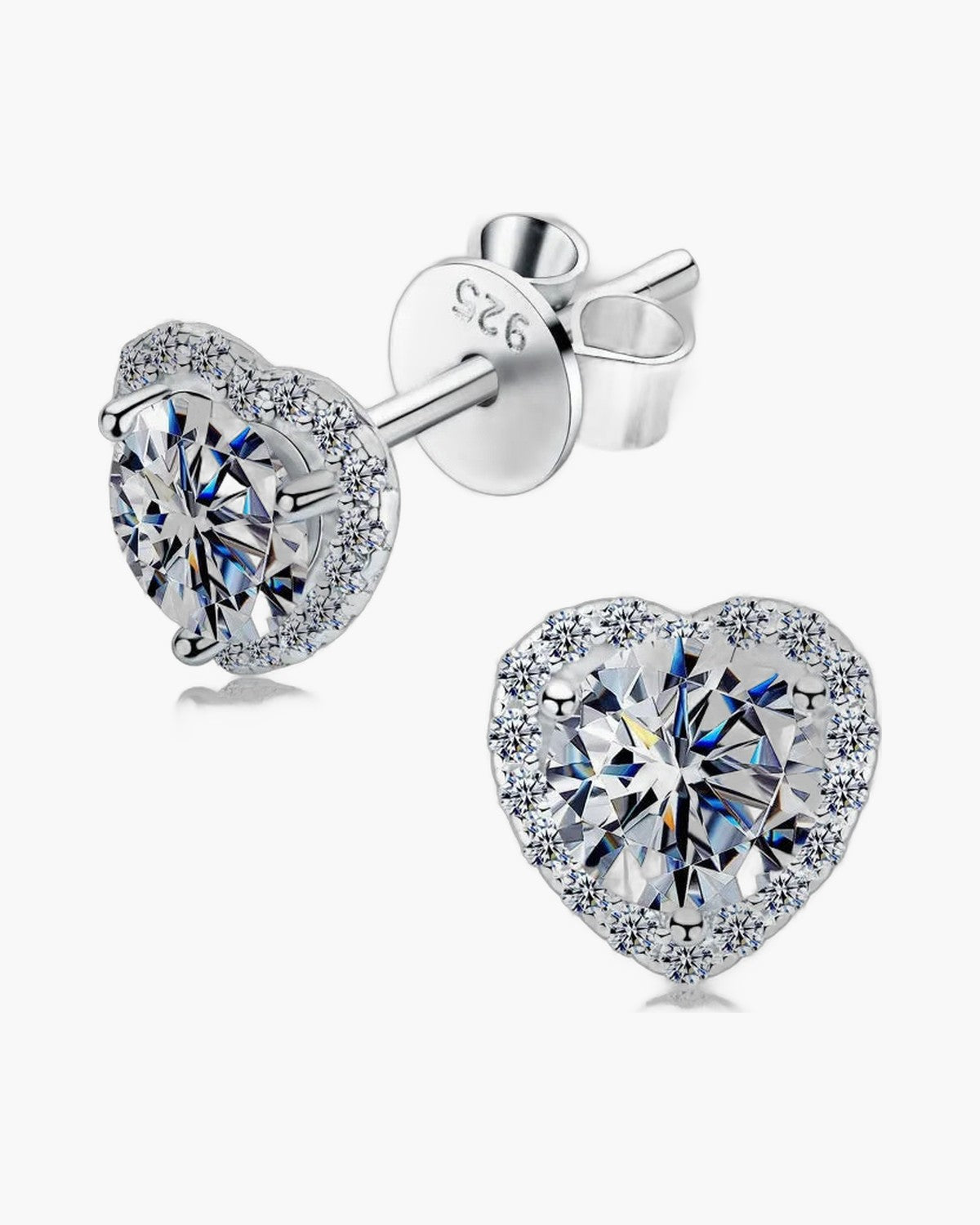 Sparkling women's silver 925 heart-shaped stud earrings with brilliant clear cubic zirconia stones