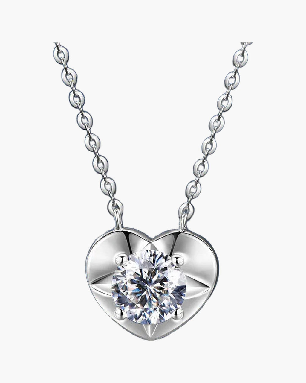 Sparkling women's silver 925 heart pendant necklace with a brilliant round cut diamond