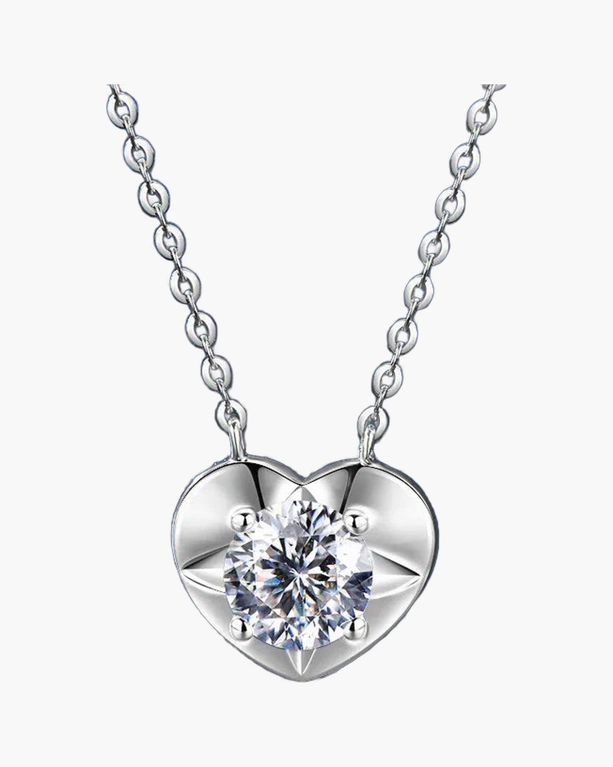 Sparkling women's silver 925 heart pendant necklace with a brilliant round cut diamond