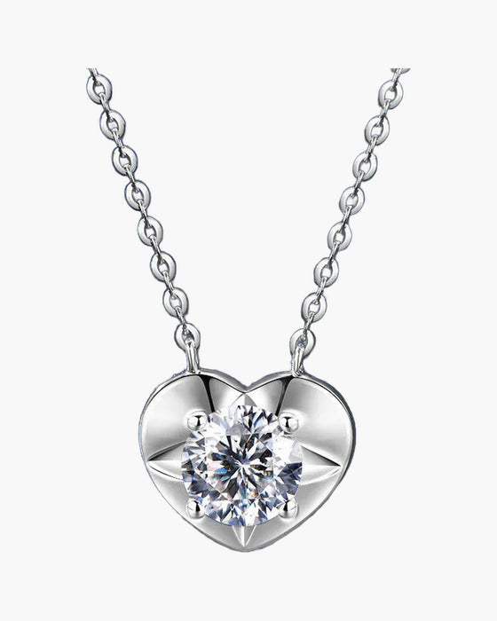 Sparkling women's silver 925 heart pendant necklace with a brilliant round cut diamond