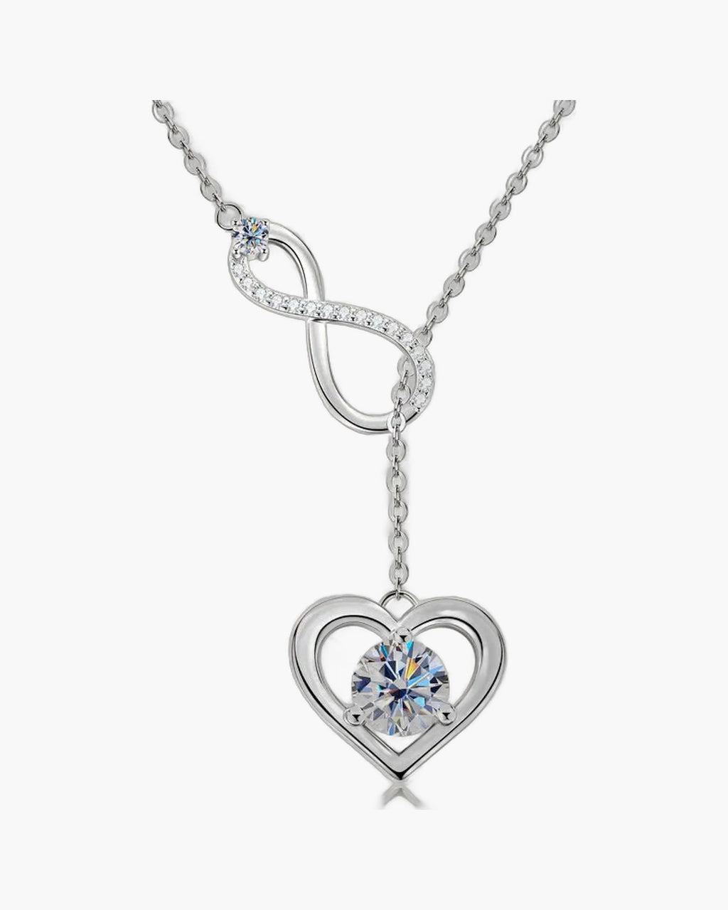 Women's silver 925 infinity necklace with sparkling cubic zirconia and heart pendant