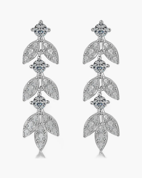 Elegant women's silver 925 drop earrings with sparkling cubic zirconia in a leaf design