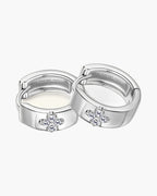 Pair of women's silver 925 hoop earrings with sparkling four-leaf clover design