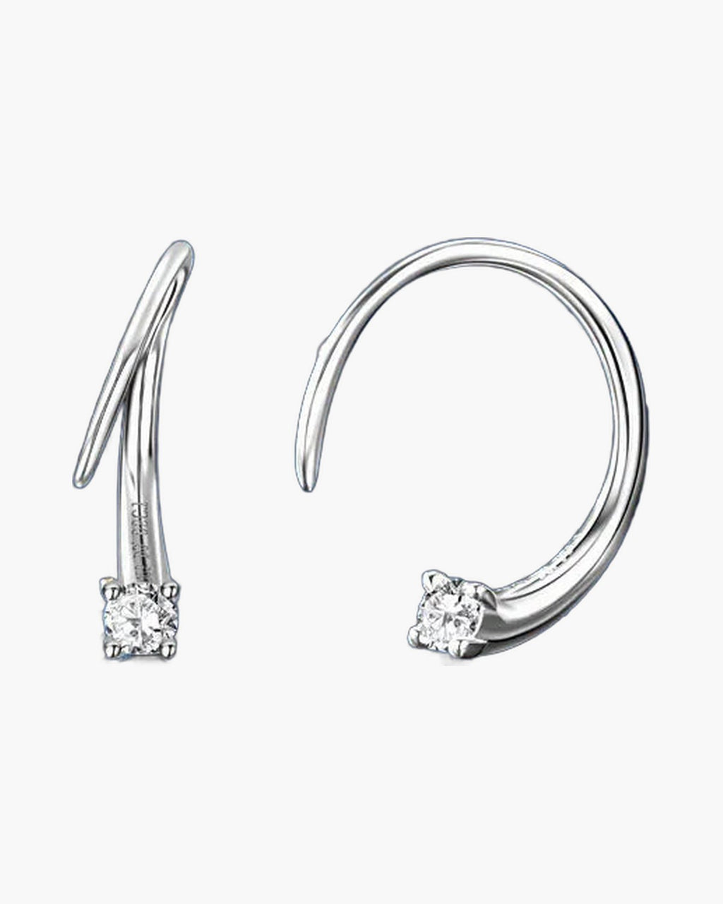 Elegant women's silver 925 hoop earrings with sparkling solitaire cubic zirconia on blue background