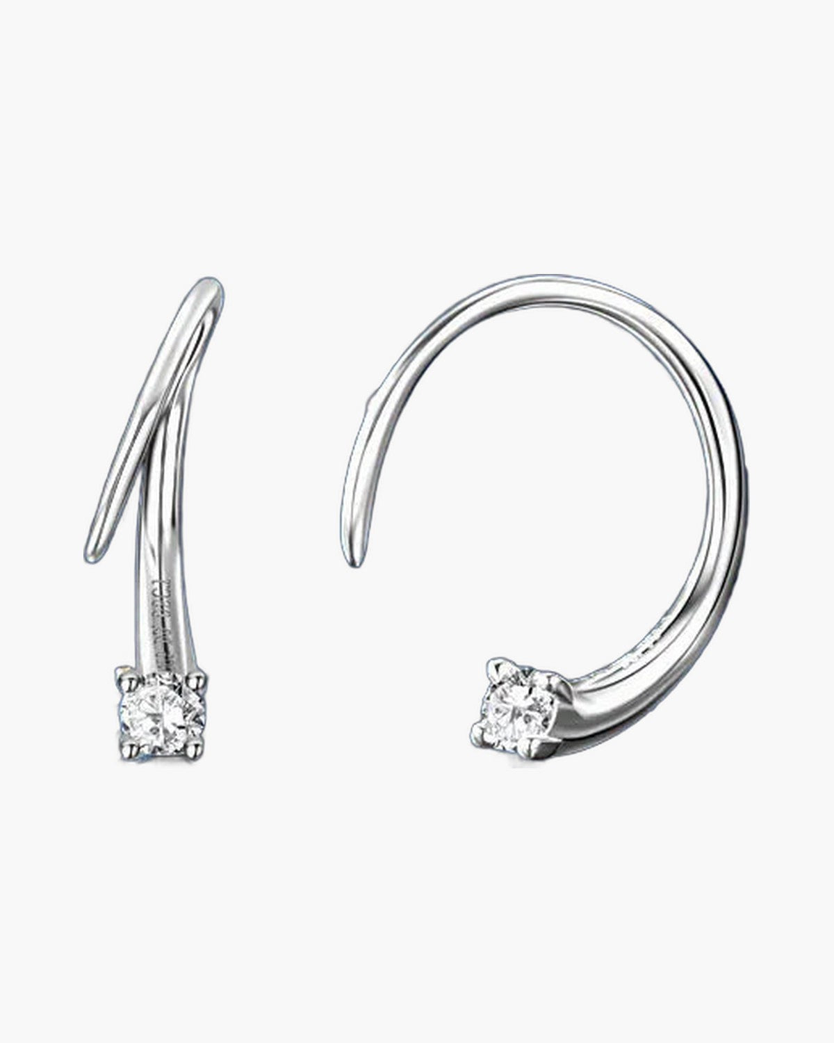 Elegant women's silver 925 hoop earrings with sparkling solitaire cubic zirconia on blue background