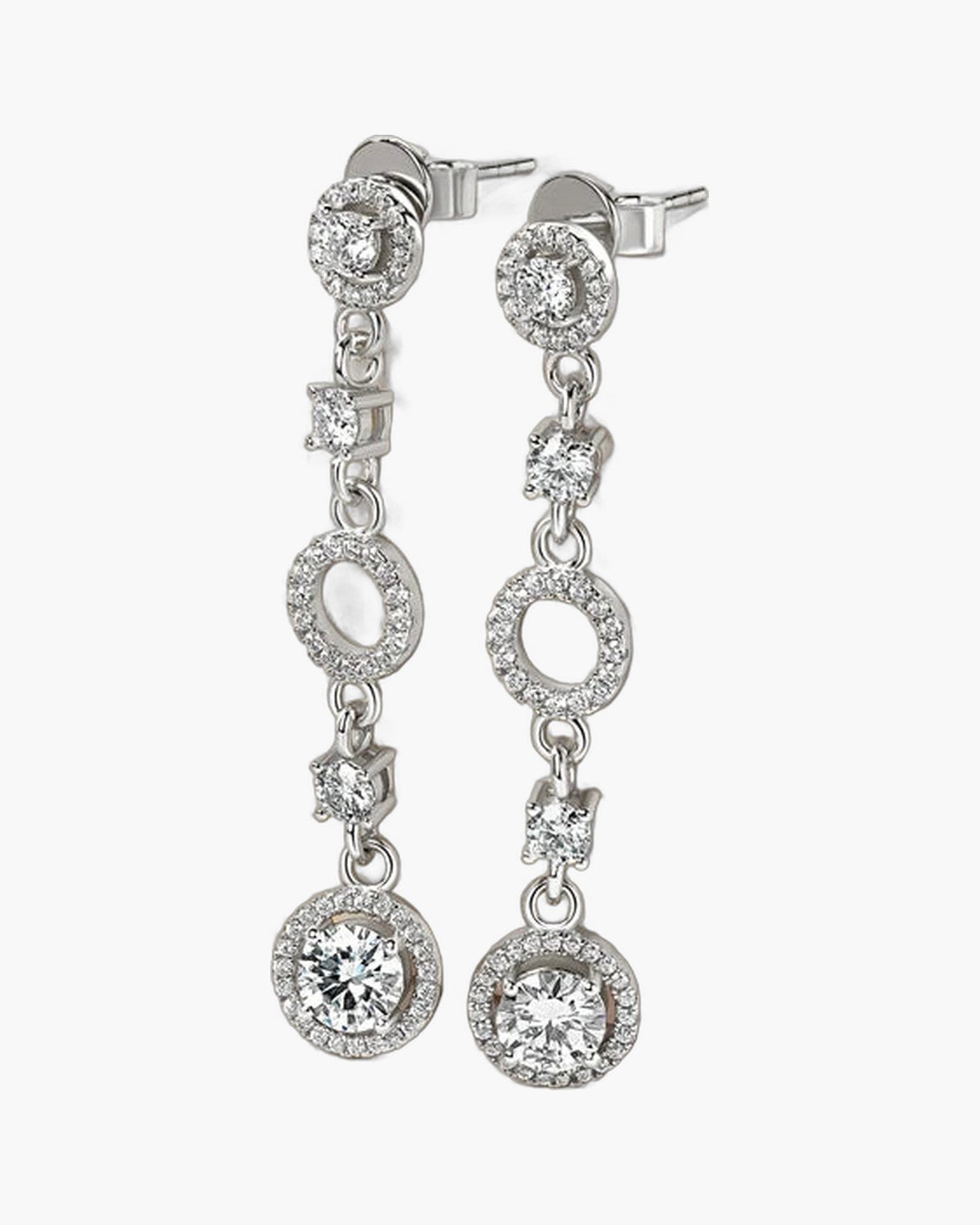 Elegant women's silver 925 dangle earrings with sparkling cubic zirconia stones and halo accents