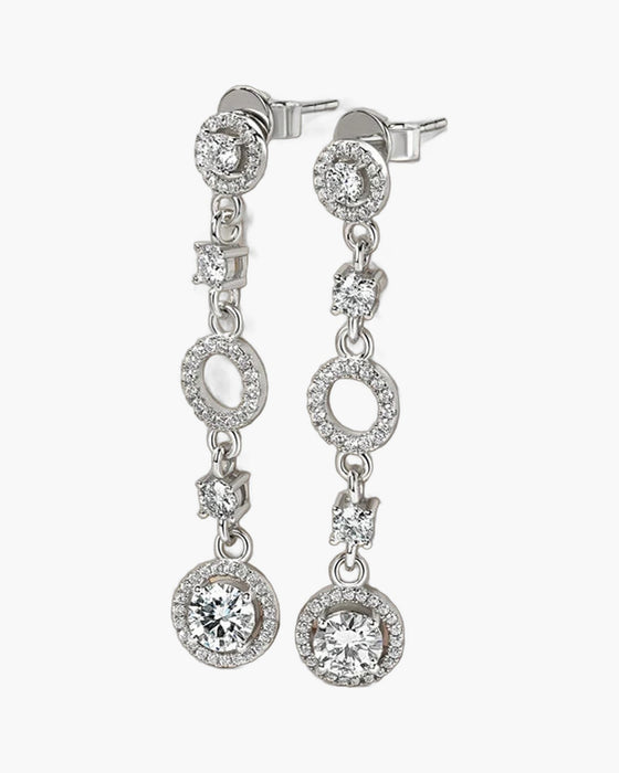 Elegant women's silver 925 dangle earrings with sparkling cubic zirconia stones and halo accents