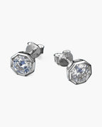 Pair of women's silver 925 stud earrings with sparkling hexagonal cubic zirconia stones