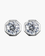 Pair of women's silver 925 octagon stud earrings with sparkling clear gemstones