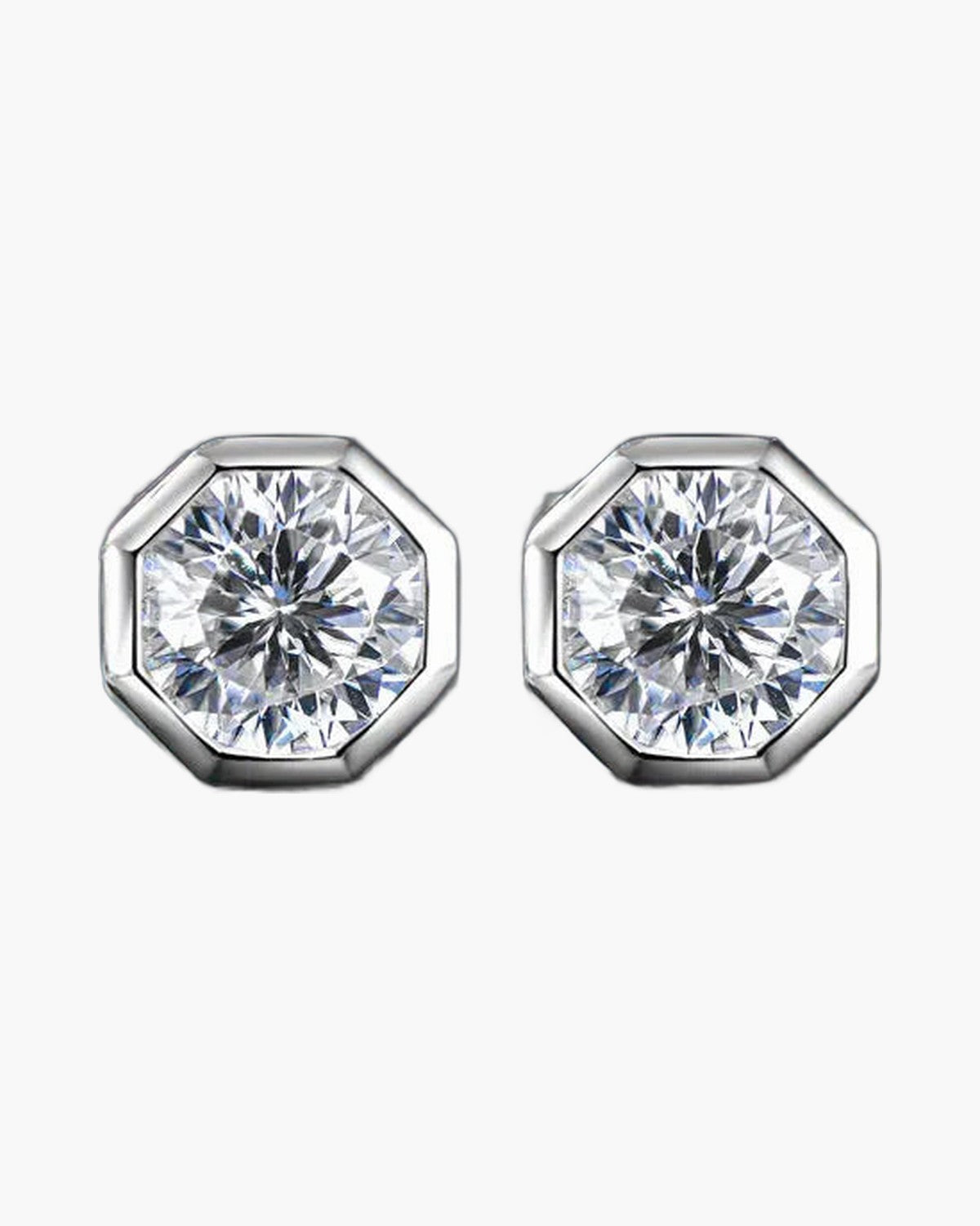 Pair of women's silver 925 octagon stud earrings with sparkling clear gemstones