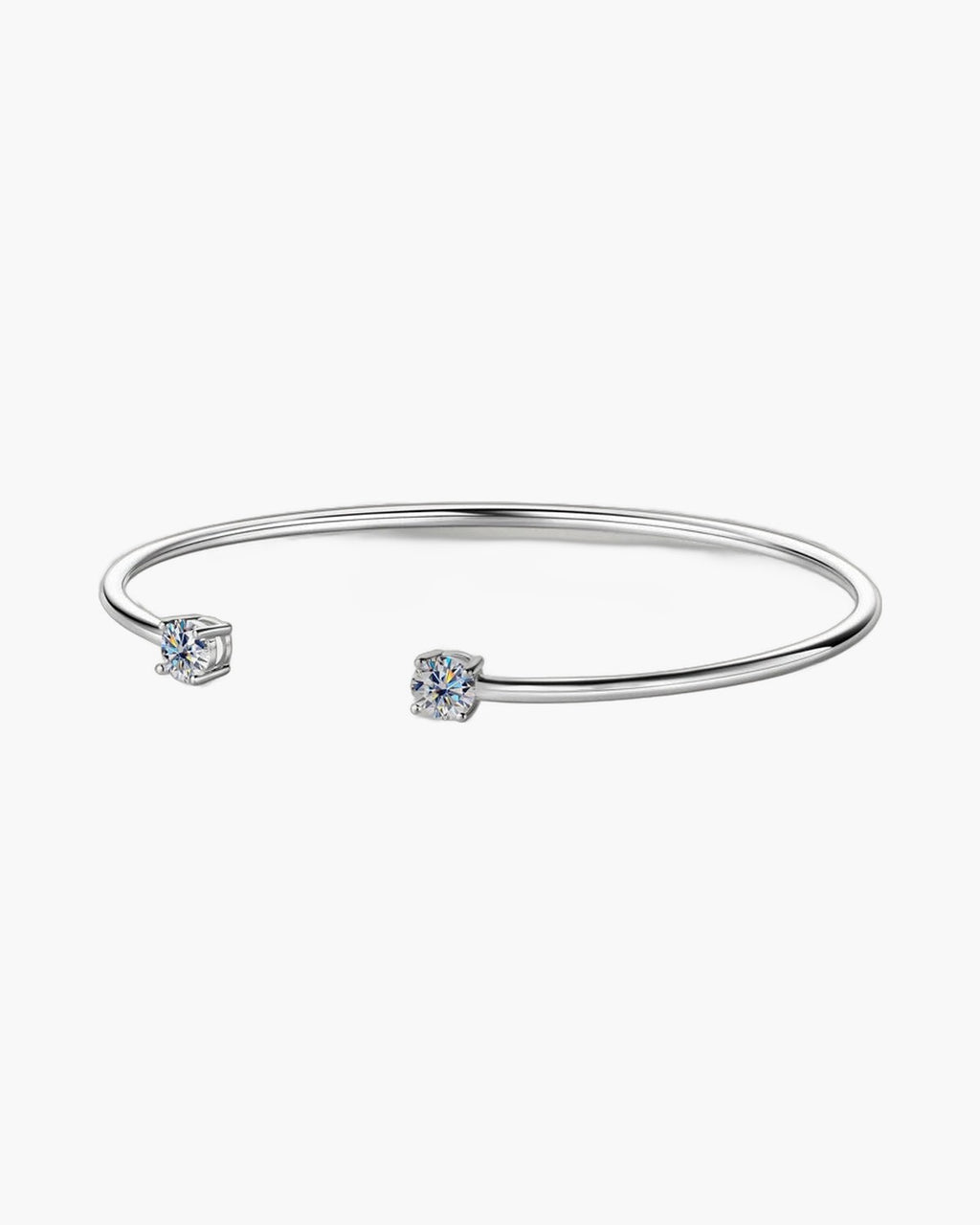 Minimalist women's silver 925 open cuff bracelet with two sparkling round cut stones