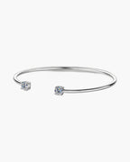 Minimalist women's silver 925 open cuff bracelet with two sparkling round cut stones