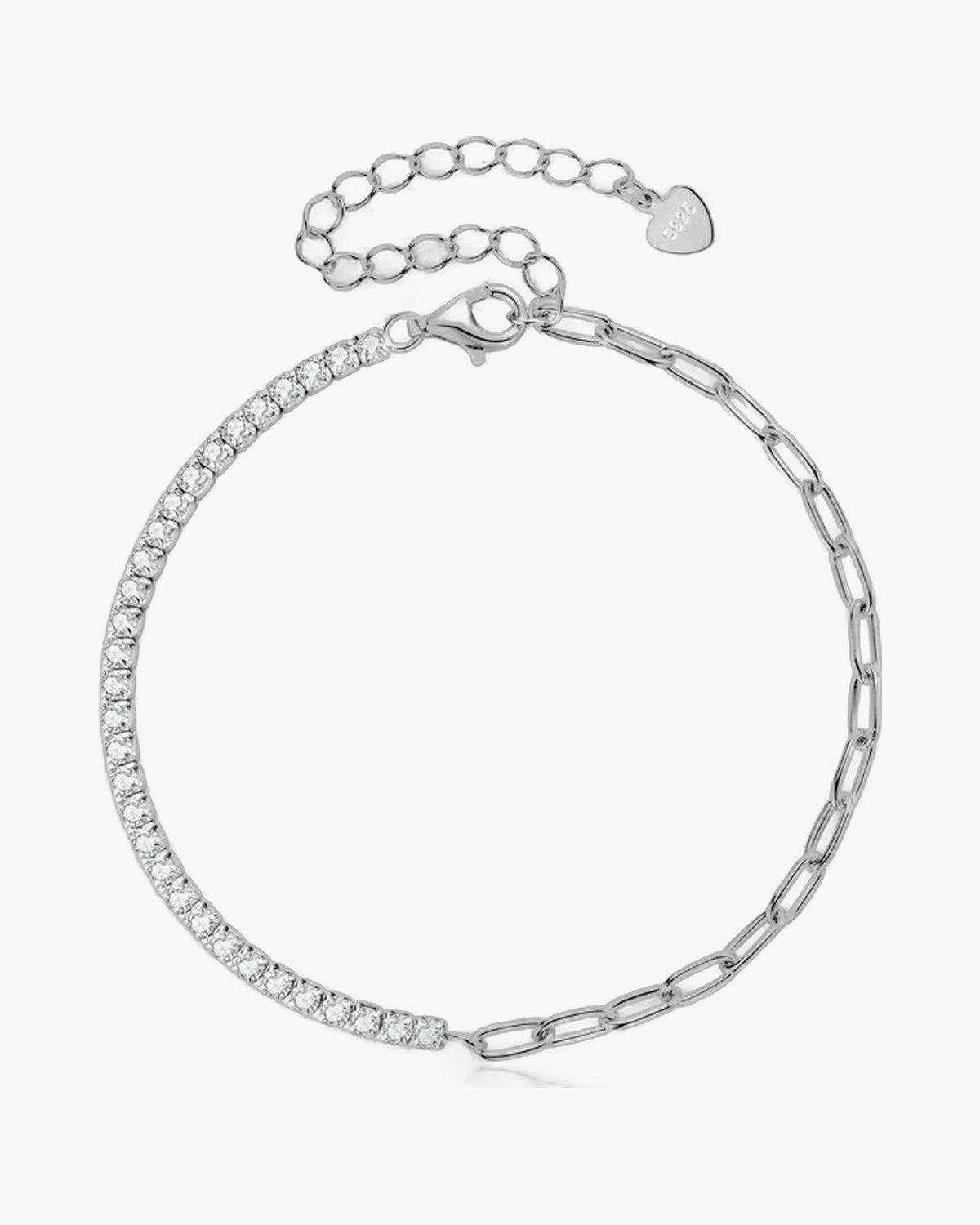 Women's silver 925 bracelet featuring half tennis chain with sparkling cubic zirconia
