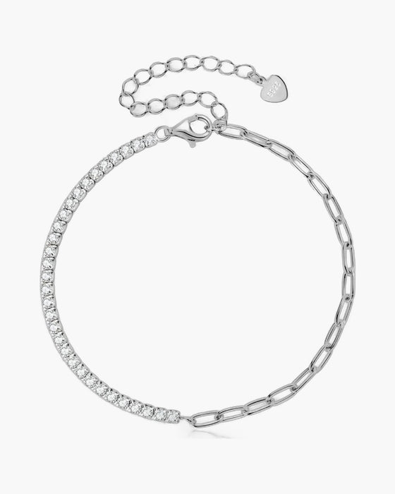 Women's silver 925 bracelet featuring half tennis chain with sparkling cubic zirconia
