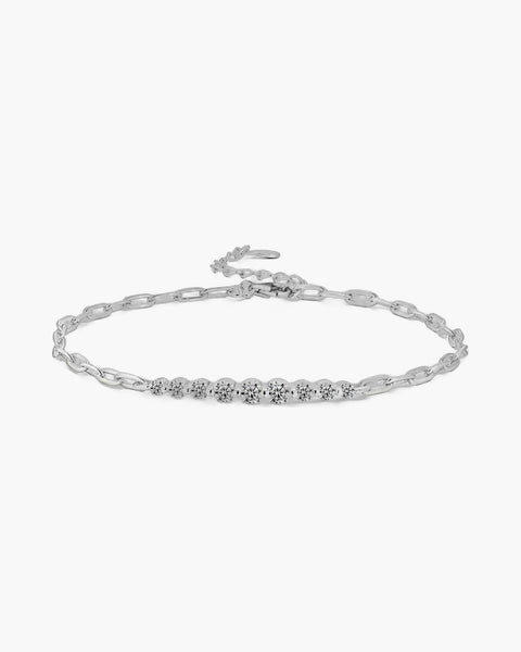 Women's silver 925 chain link bracelet with a line of sparkling round cubic zirconia