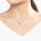 Women's silver 925 necklace with a sparkling pink heart-shaped pendant on a delicate chain