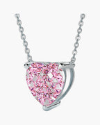 Women's silver 925 necklace with a sparkling pink heart-shaped gemstone pendant
