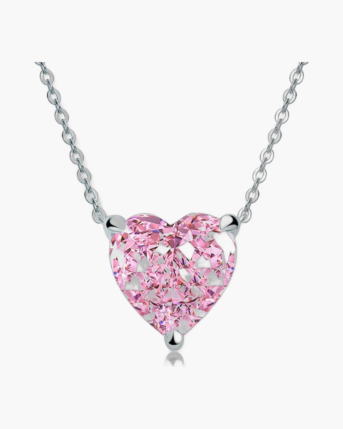 Silver 925 chain necklace with a sparkling pink heart-cut zirconia pendant for women