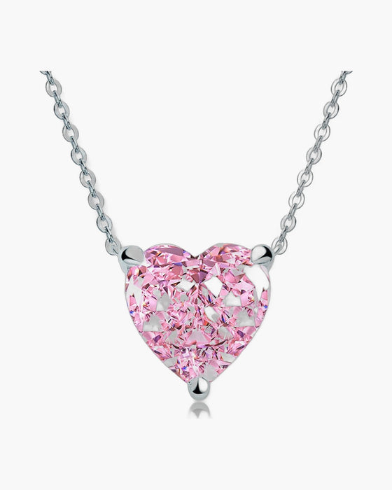 Silver 925 chain necklace with a sparkling pink heart-cut zirconia pendant for women