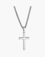 Polished Silver Cross Necklace with Wheat Chain