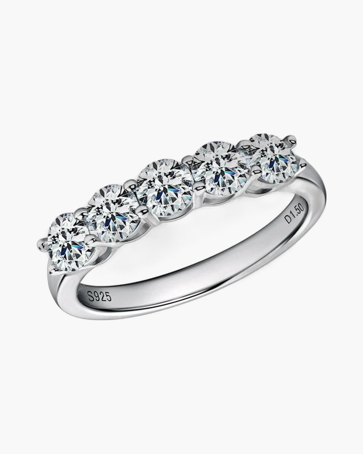 Sparkling women's silver 925 ring with five brilliant round cut cubic zirconia stones