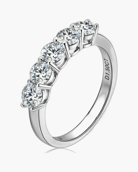 Sparkling women's silver 925 ring with five brilliant round cut cubic zirconia stones