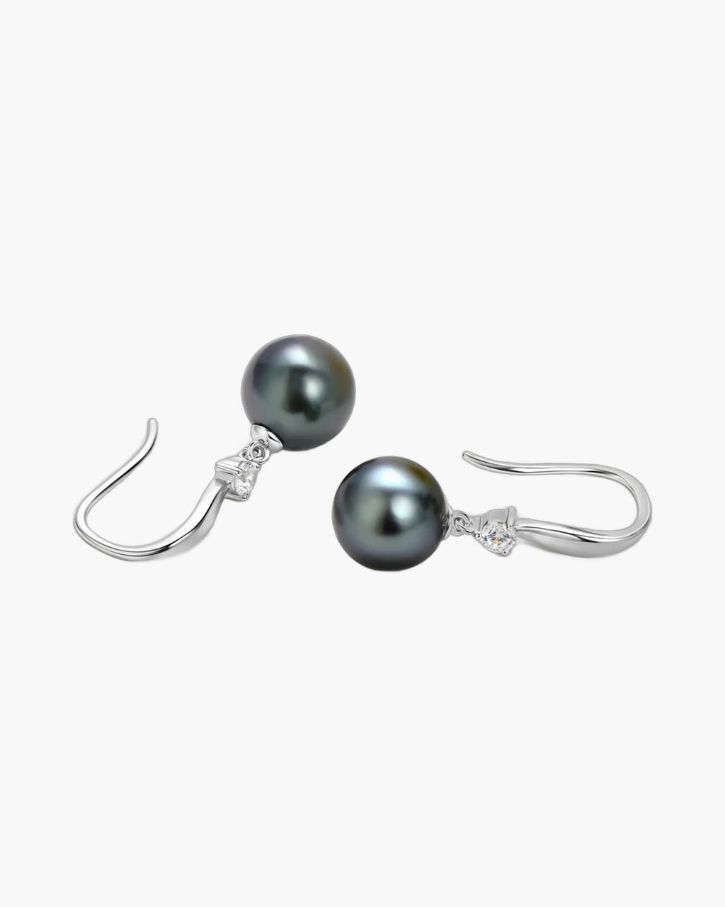Women's elegant silver 925 hook earrings with dark gray pearls and small clear stones