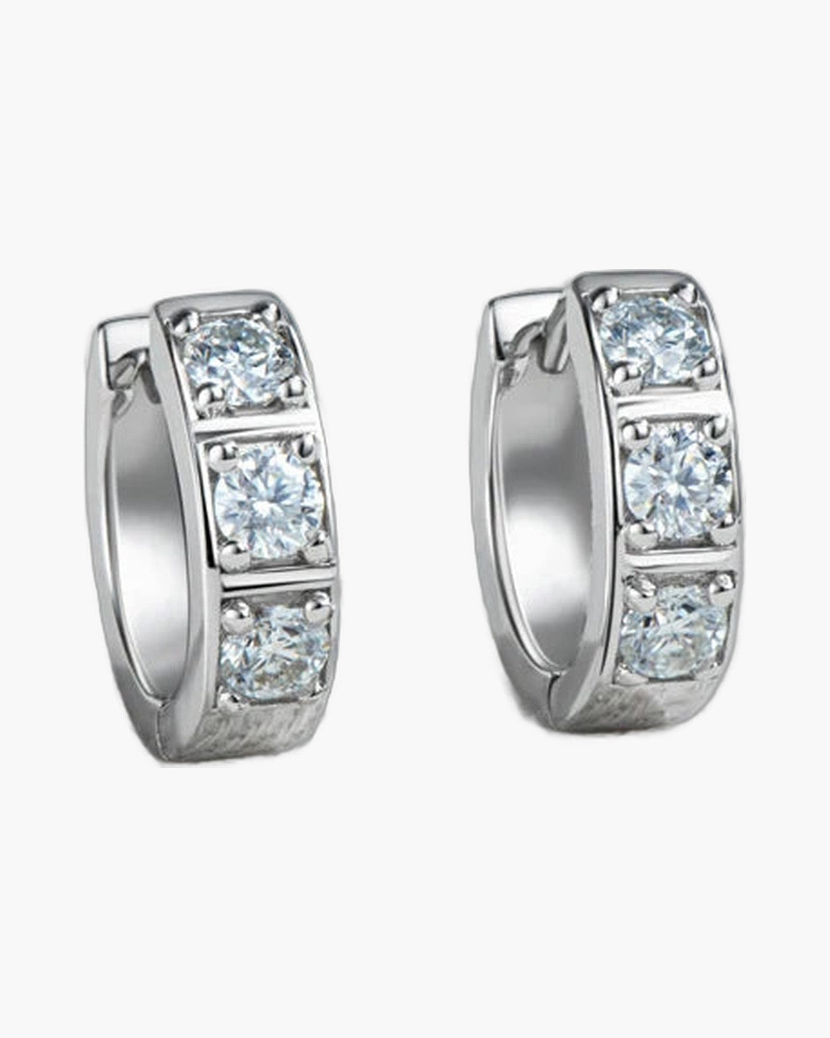 Pair of women's silver 925 hoop earrings with three sparkling cubic zirconia stones